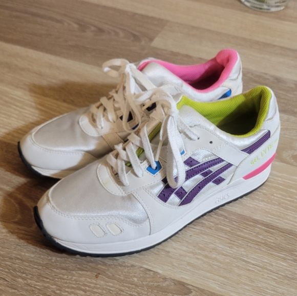 Asics White Sneakers with Purple and Green Accents - Picture 2 of 8